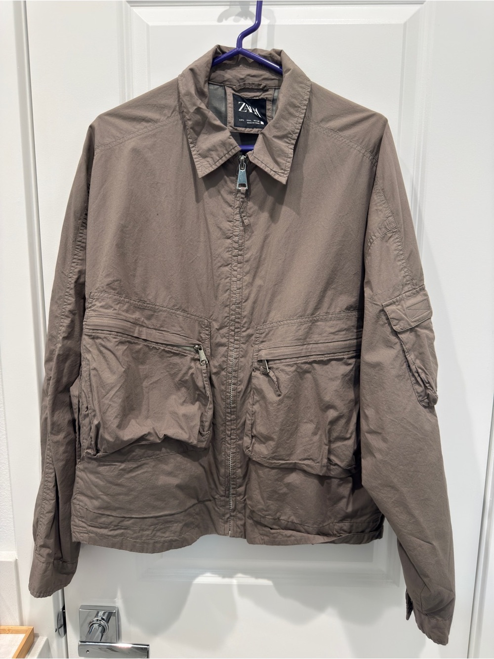 Zara Men's Taupe Utility Bomber Jacket